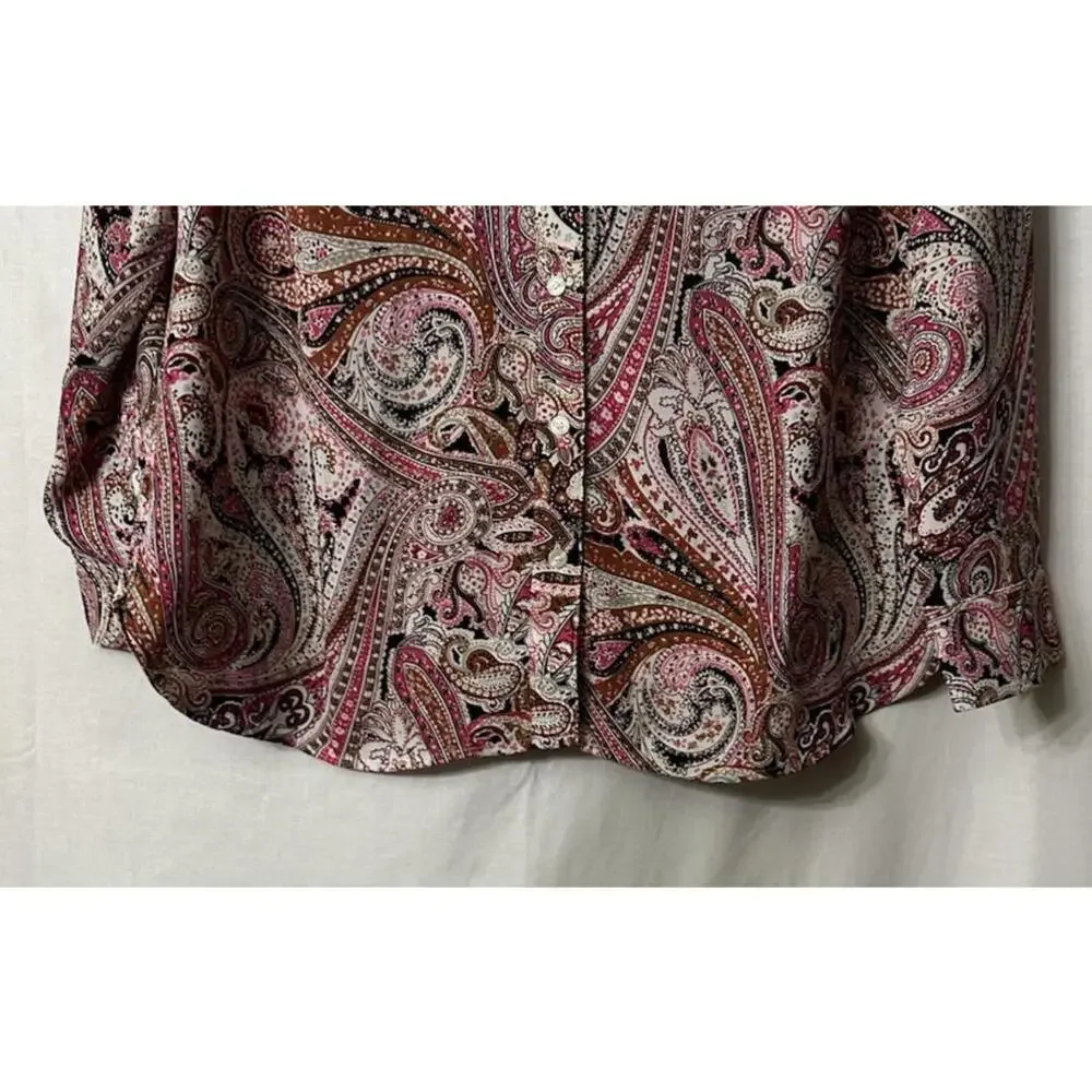 NWT Talbots Womens Long Sleeve‎ Paisley Button Front Shirt Top Blouse M Petite - Picture 5 of 14